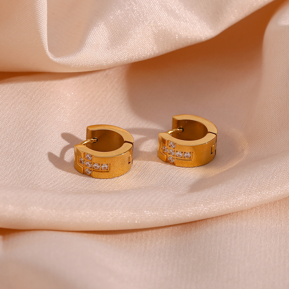 Simple Style Cross Stainless Steel Plating Zircon Earrings 1 Pair