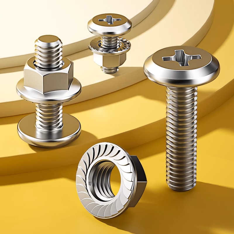 304不锈钢倒边平头十字螺丝家具五金连接螺钉法兰螺母套装M3M4M10