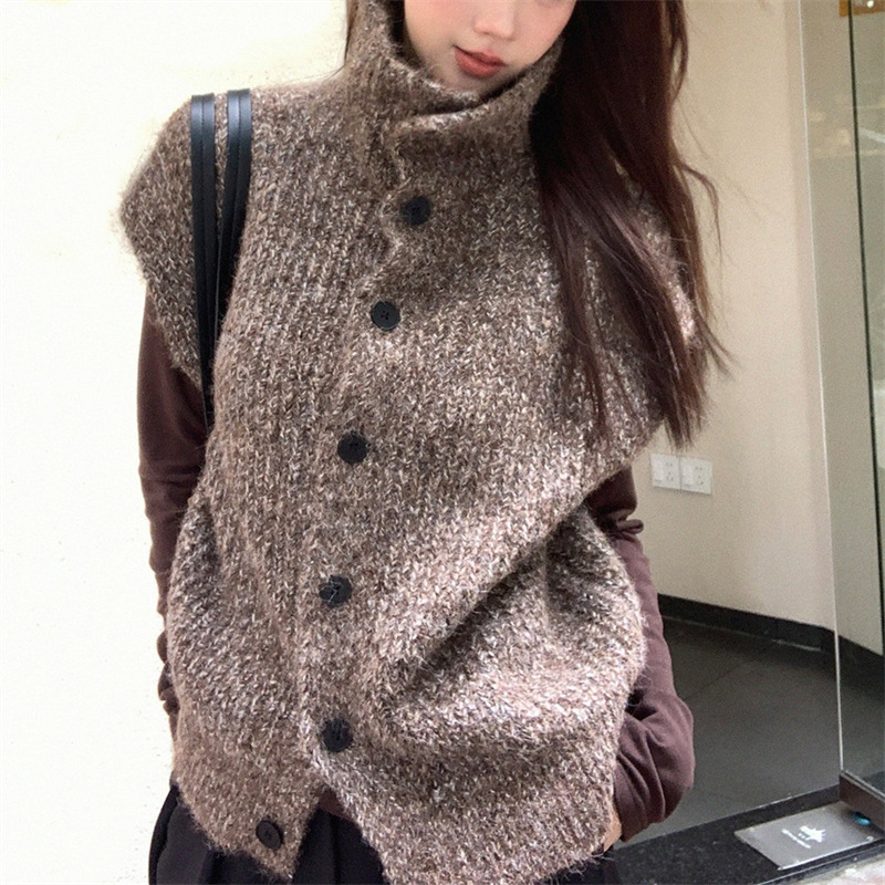 Leka Korean Style Fashionable High-Neck Knitted Vest for Women, Autumn 2026 New Style, Lazy Style Layered Sweater Vest