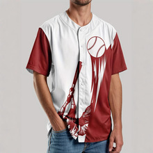 2025夏季亚马逊新款休闲潮流运动男士撞色字母3D印花衬衫圆领棒球