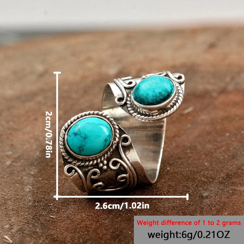 Neu Damenschmuck mit türkis eingelegtem Silberring verstellbar_voghion.com