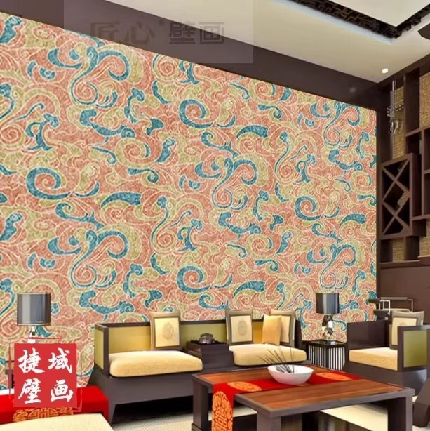 墙布藏式佛堂背景墙纸顶棚祥云壁纸全屋寺庙莲花吊顶吉祥八宝壁布|undefined