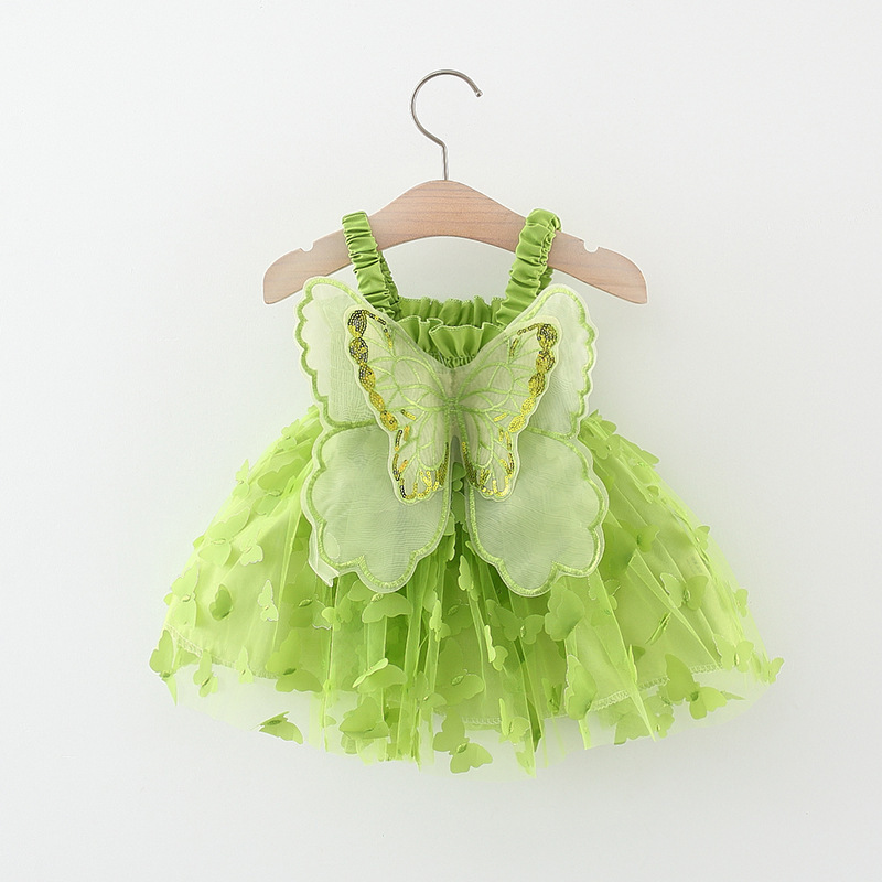 Princess Pastoral Cartoon Solid Color Butterfly Cotton Girls Dresses display picture 2