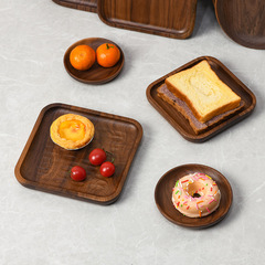 Wholesale logo Japanese style whole wood dessert plate black walnut plate sushi plate round mini fruit plate rectangular