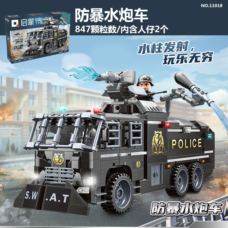 Ilustración serie de policía 11011 policía especial tigre dientes de sable coche de policía especial motocicleta vehículo todoterreno pequeña partícula ensamblada bloques de construcción