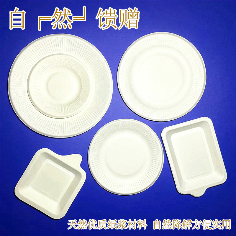 Paper plates disposable long plate round plate cake supplies painting plate barbecue thickened household degradable pulp tableware