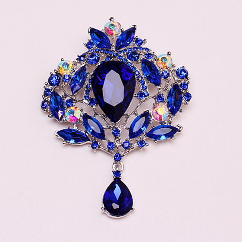 High-end jewelry drop-shaped large glass rhinestone-encrusted mixed-color crystal brooch for women, featuring diamond accents.