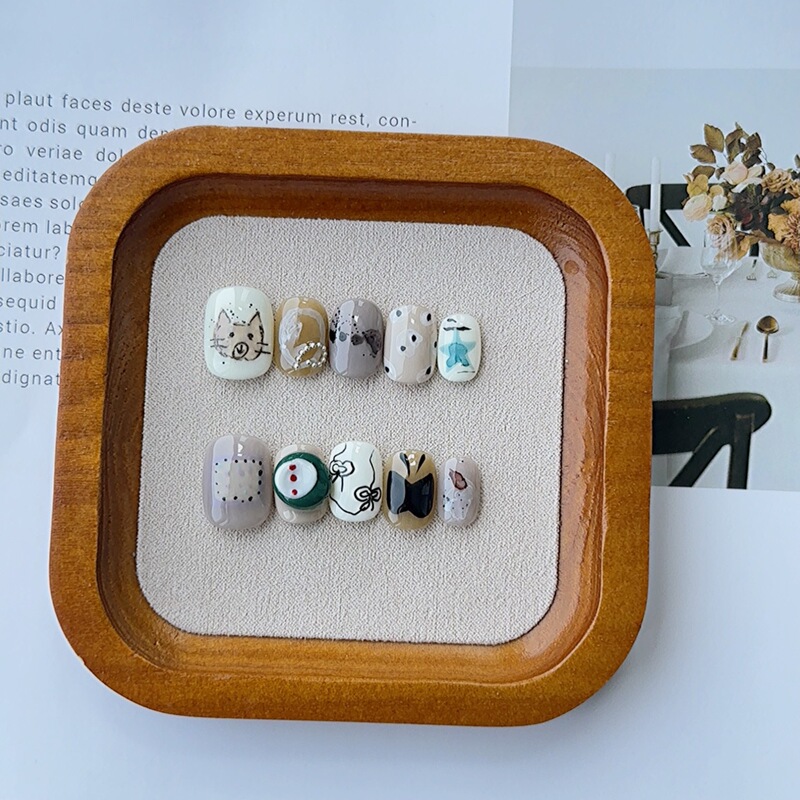 Original Hand-Painted Cat Nail Art Patch Ins Artist Literary Niche High-End Wearable Nail Polish