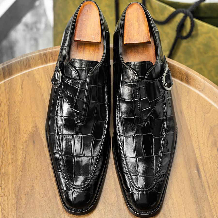 Ανδρικά παπούτσια από δέρμα αγελάδας, νέα δερμάτινα παπούτσια με αγκράφα, ανδρικά χαμηλά παπούτσια_voghion.com