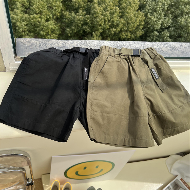 Pantaloni scurți versatile pentru copii, vara 2024, pentru băieți și fete din Coreea de Sud, cu etichetă de panglică, țesut, vară, Capris_voghion.com