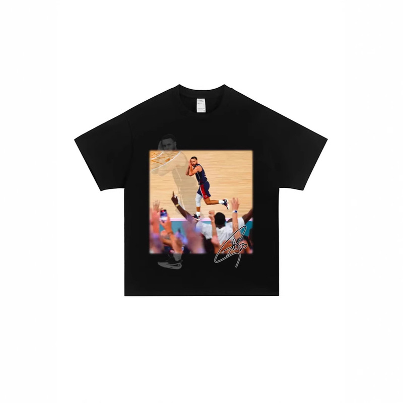 Lij* Stephen Curry Digital Direct Injection American Retro Vintage Boys Pure Cotton Design Short Sleeves