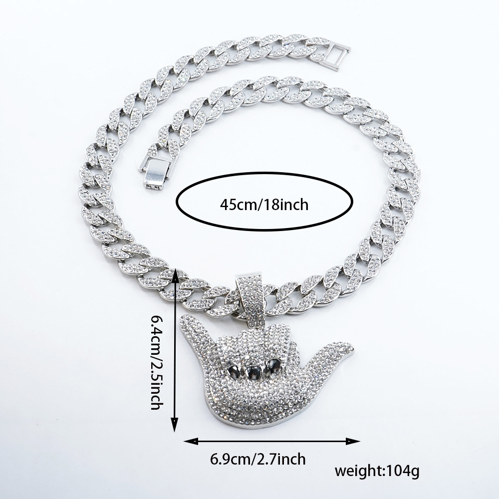 Collar con Dije de Mano 666 Cubano de Aleación de Zinc con Pedrería