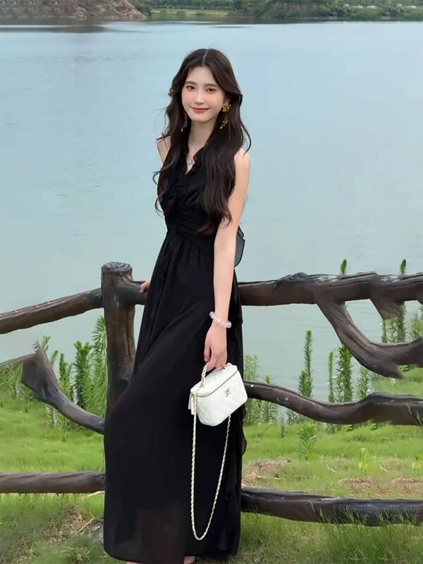 2025新款长裙连衣裙子女夏季红色爆款高级感海边度假法式挂脖吊带|undefined