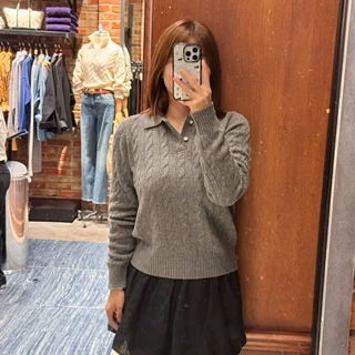 26年秋季绞花编结Polo针织衫长袖翻领羊毛毛衣宽松女 RL27244