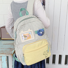 新款学生书包日系ins风高颜值格子双肩包大学生上课背包女通勤包