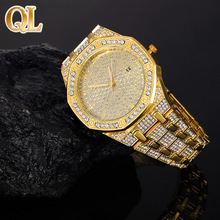 男士嘻哈满钻手表大表盘满天星日历时尚手表跨境热销玻璃石英表