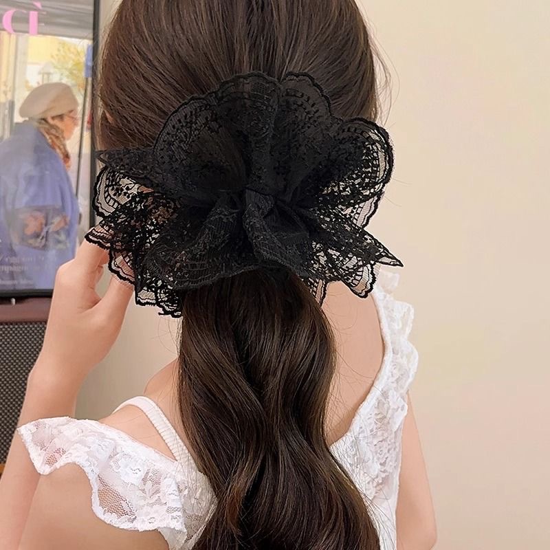 Accesorios de principios de primavera nuevo tocado falda de encaje de doble capa de color sólido bola de alta calidad cuerda para el cabello lazo para el cabello grueso accesorios para el cabello
