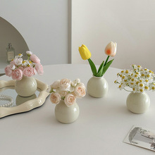 ins陶瓷花瓶奶油風北歐辦公桌玄關擺件家居干花感小花瓶