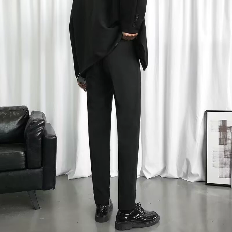 Летний костюм, черные мужские длинные тонкие штаны, slim fit, плюс размер, свободный прямой силуэт