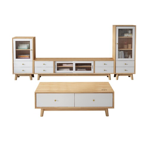 Nordic solid wood coffee table TV cabinet combination simple modern living room small apartment floor cabinet living room home storage cabinet