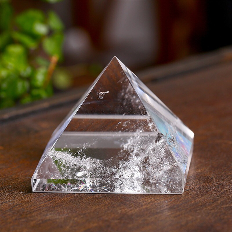 Natural White Powder Crystal Pyramid Crystal Demagnetization Four-Sided Egyptian Tower Home Living Room Entrance White Crystal Ornaments