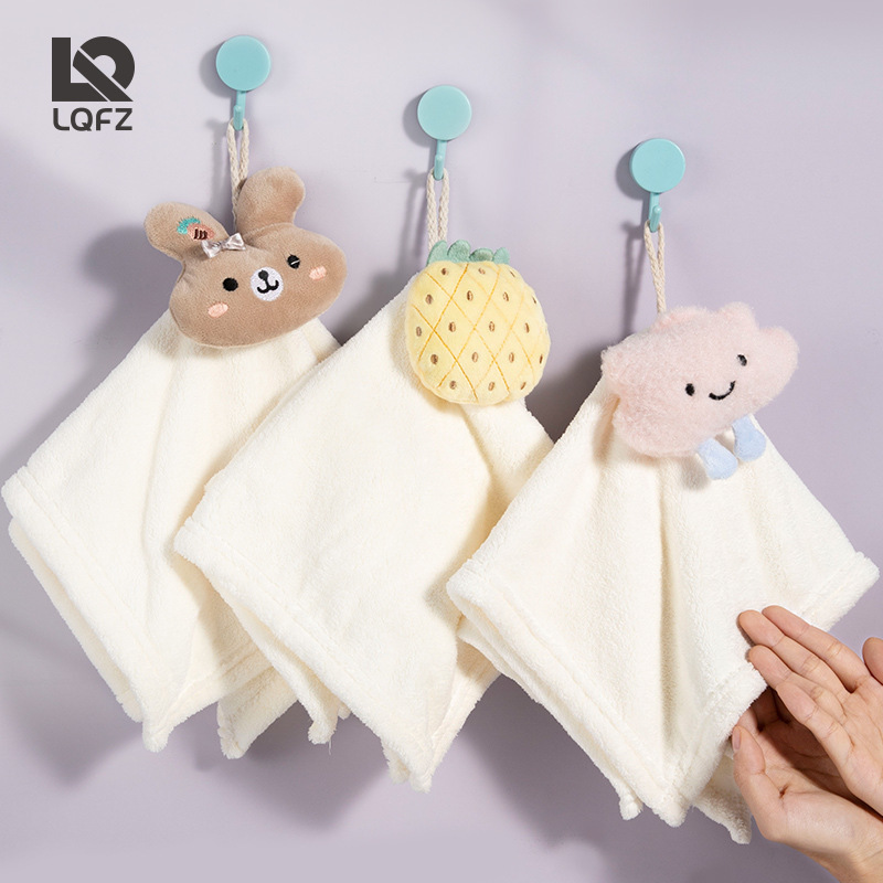 Coral Fleece Wipe Hand Towel Hanging Cartoon Animal Hand Towel Kitchen Bathroom Absorbent Towel Hand Wipe Rag