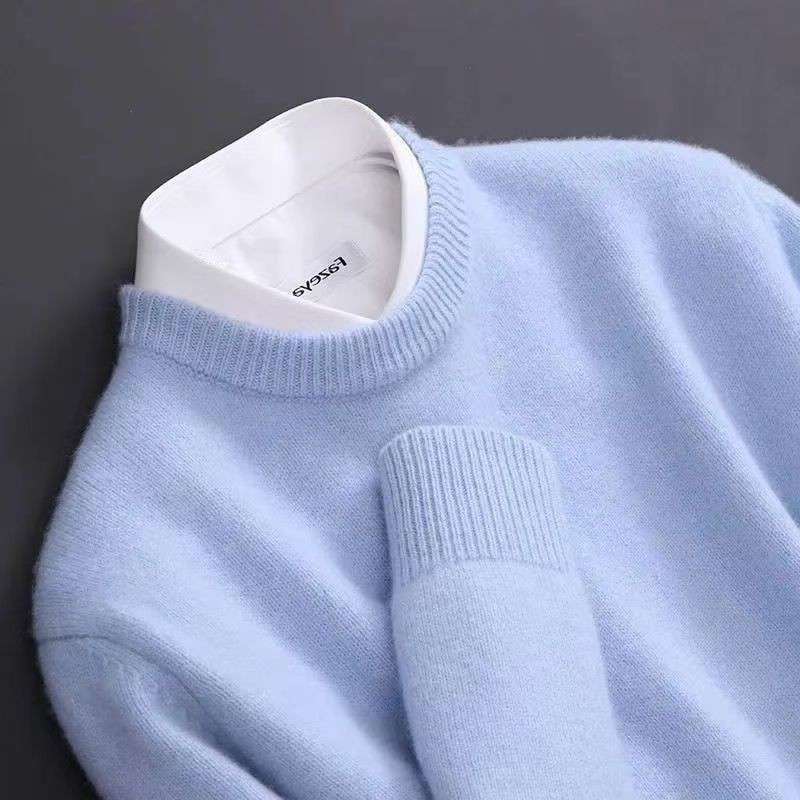 Round Neck Sweater Men's Knitted Bottoming Shirt Autumn and Winter New Korean Style Slim Casual Men's Sweater Top Sky Blue Round Neck Sweater Men's Knitted Bottoming Shirt Autumn and Winter New Korean Style Slim Casual Men's Sweater Top Sky Blue