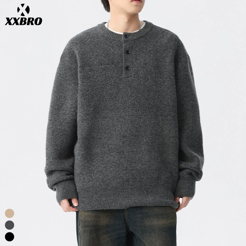 xxbro мужская одежда # Мужской вязаный свитер-база с воротником-стойкой, утепленный, в стиле casual, универсальный свободный крой.