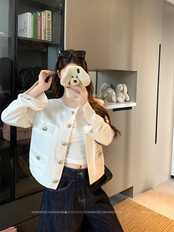 2025新款韩版设计感明线撞色小香风短外套女气质小个子长袖上衣潮|undefined