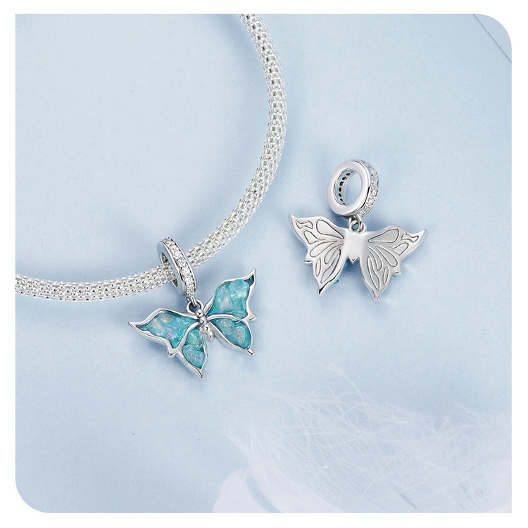 Silver Ziyun Original New Blue Color Shining Butterfly Diy Pendant Parts Fresh Natural S925 Silver Bracelet Beaded display picture 1