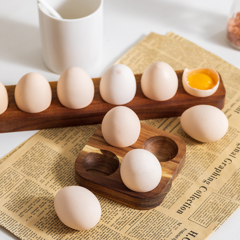 Cross-Border Solid Wood Divided Fixed Egg Rack Wooden Crafts Acacia Wood Tray Egg Storage Box for Refrigerator Use