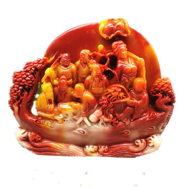 仿 福建寿山石雕芙蓉石八仙过海山水摆件客厅装饰观赏石奇石