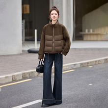 毛呢拼接立领羽绒服女冬2025新款设计感炸街时尚白鸭绒外套Z25022