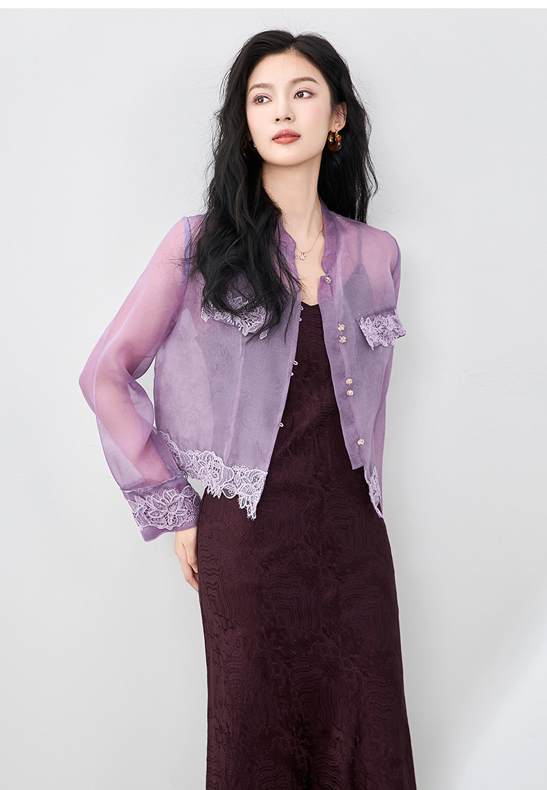 Áo sơ mi dài tay lụa organza cao cấp kiểu Trung Quốc mới mùa hè — Màu đen chi tiết 33