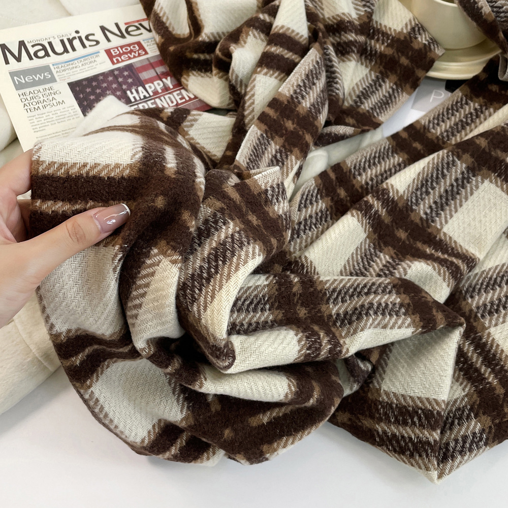 Checked Plaid Scarf For Women Thickened Warm Winter Shawl Wrap_voghion.com