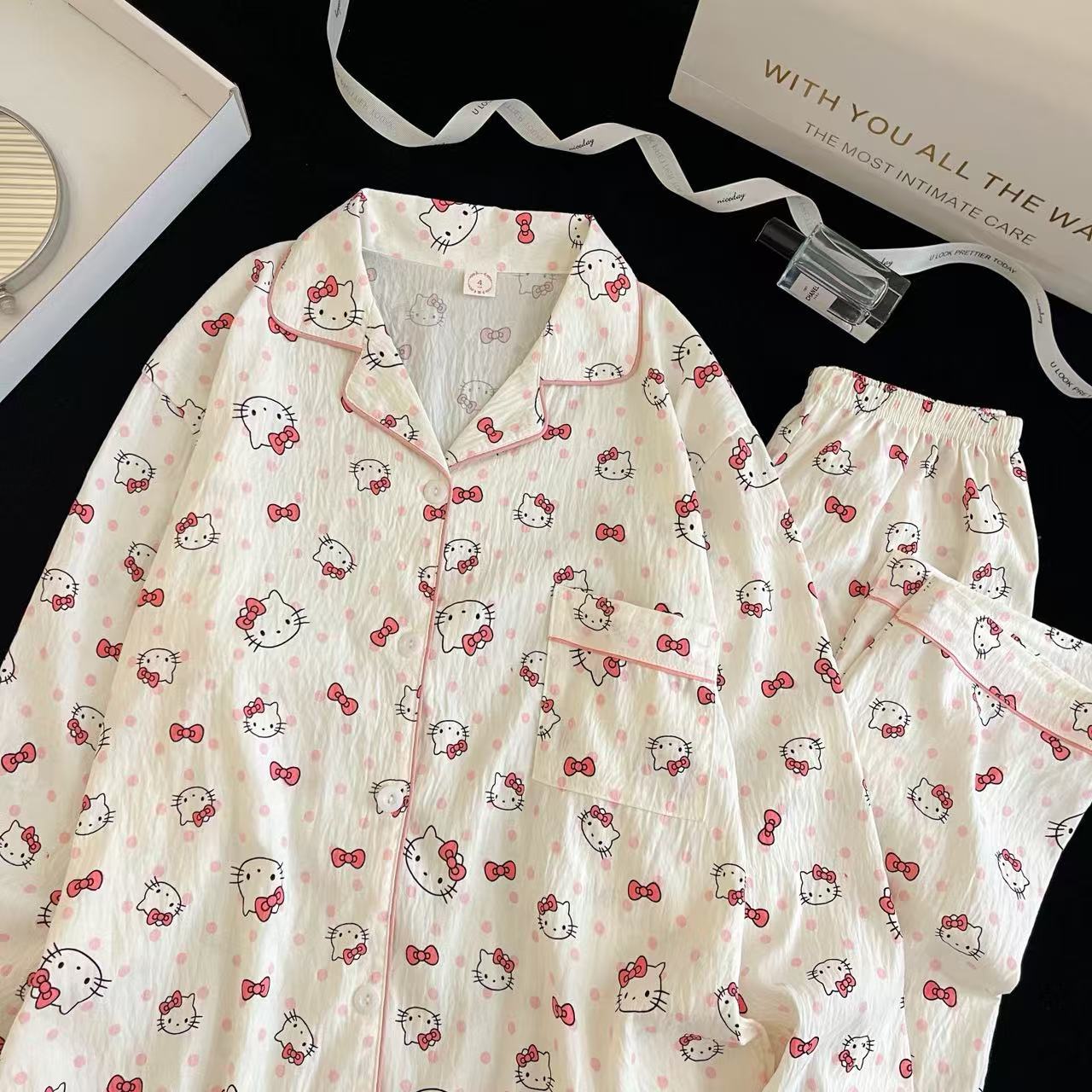 Nube transfronteriza pijama de algodón crayón de mujer pequeño nuevo otoño pantalones de manga larga lindos dibujos animados ropa de casa se puede usar fuera