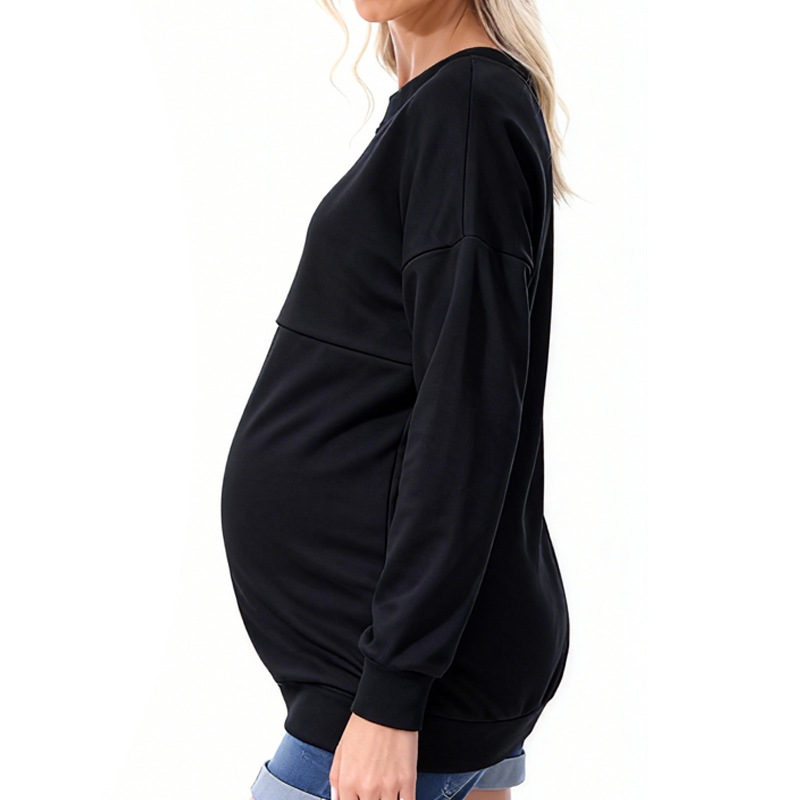Maternity Fleece Sweatshirt Loose Fit Winter Pullover For Women_voghion.com