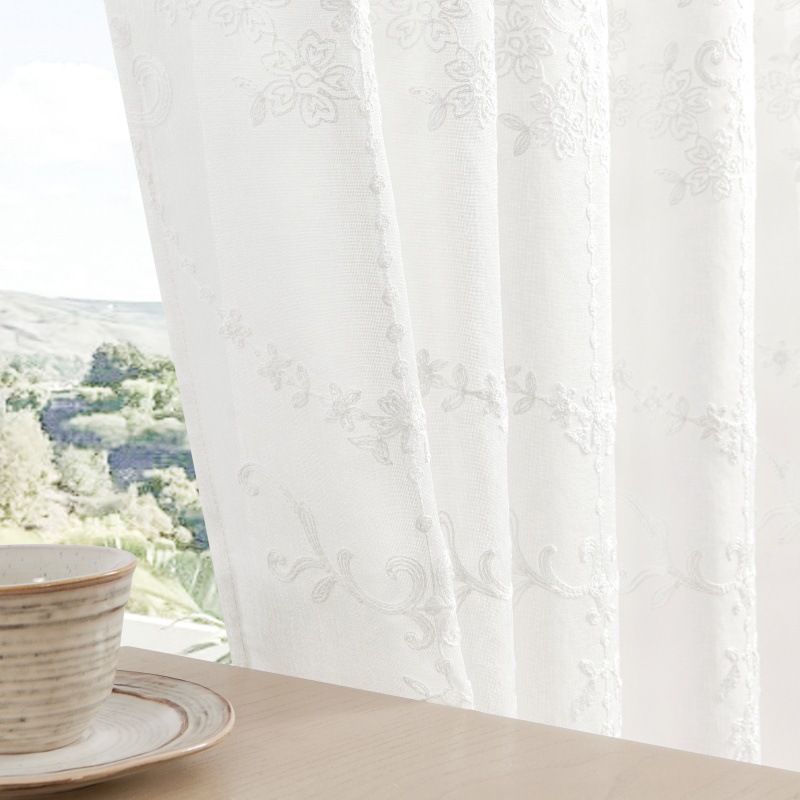 Espejo de flores de color blanco colorido cortina de ventana transparente adecuada para el balcón de la sala de estar largo flores dormitorio cortinas de comercio exterior transfronterizas