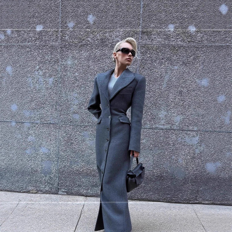 Cross-Border Amazon 2025 Autumn and Winter New Women's Clothing, Elegant Waist-Cinching Commuter Long Coat for Women in Autumn Cross-Border Amazon 2025 Autumn and Winter New Women's Clothing, Elegant Waist-Cinching Commuter Long Coat for Women in Autumn
