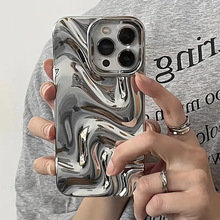 适用苹果15手机壳ipone16现货水波纹波浪电镀防摔保护套高级感