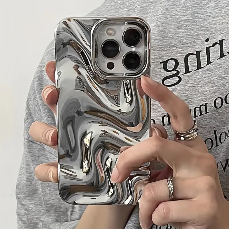 适用苹果15手机壳ipone16现货水波纹波浪电镀防摔保护套高级感