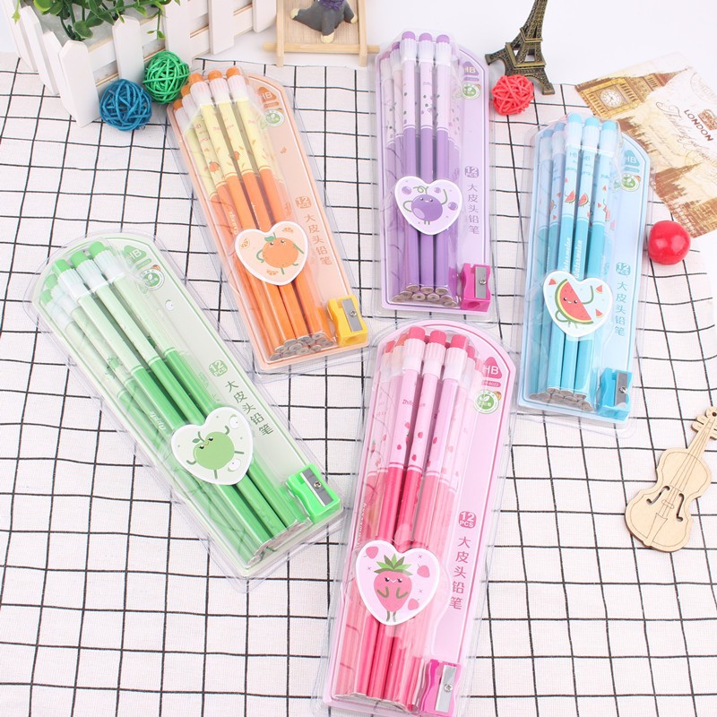 Lindo conjunto de lápices para estudiantes de primaria con triángulo de goma para niños HB Tarjeta de succión Lápiz kindergarten Cartoon School gift