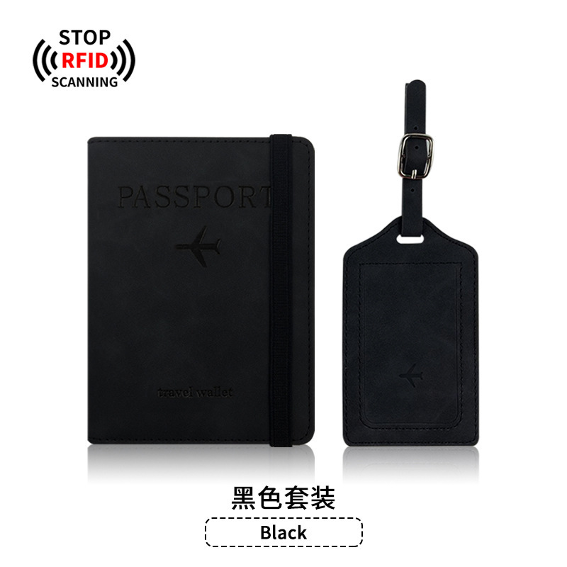 Bolsa de pasaporte antimagnética de piel de pu juego de etiqueta de equipaje cepillo antirrobo de cuero clip de pasaporte rfid bolsa de identificación en stock cubierta de pasaporte