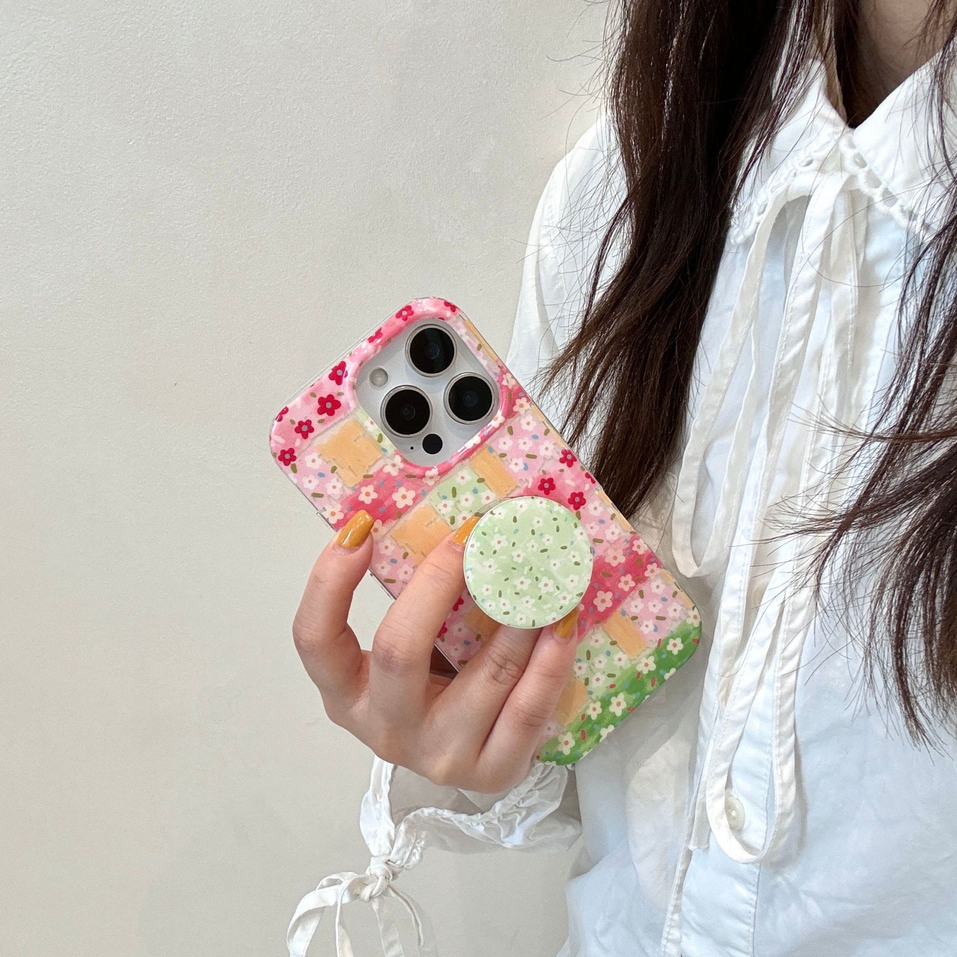 Pintura al óleo coreana empalme floral para Apple 15ProMax funda para teléfono móvil 16Pro cordón 14/13 Pareja 16PM