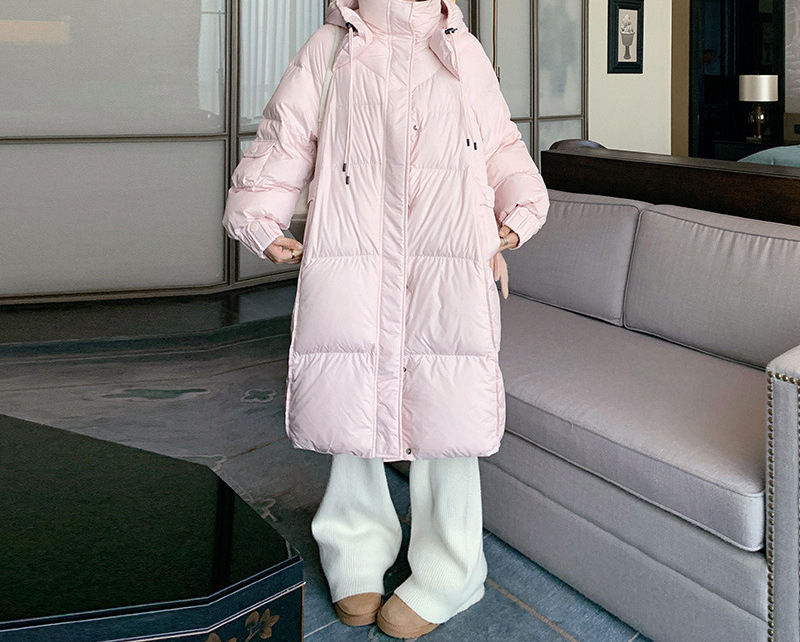 Korean Winter Pink All-Match Internet Celebrity Ins Loose Long White Duck Down Thickened Hooded Down Jacket Warm Jacket