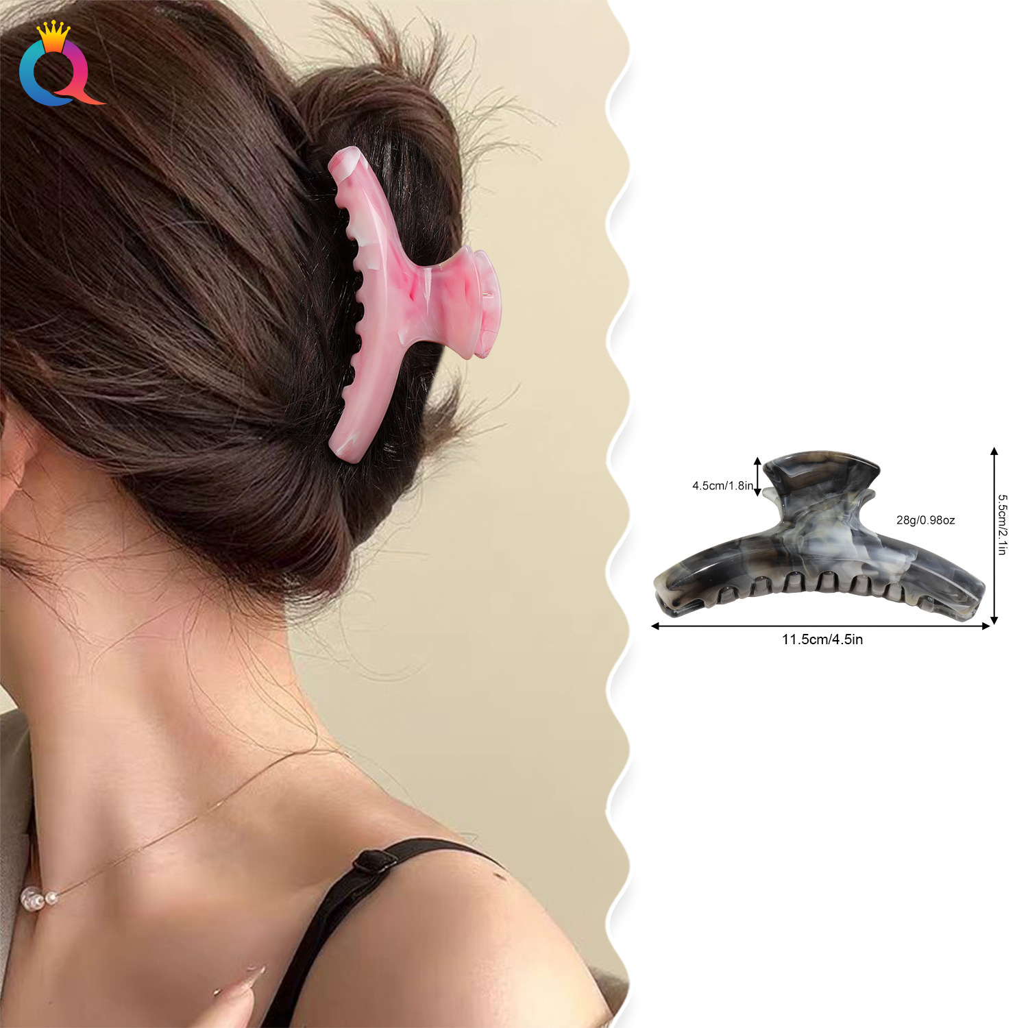 Qiyue Grenzüberschreitende neue bunte Pulvermarmor High-End Haarspange, koreanische Fischgrät-Haarspange Haarspange für die Rückseite des Kopfes Hai-Haarspange