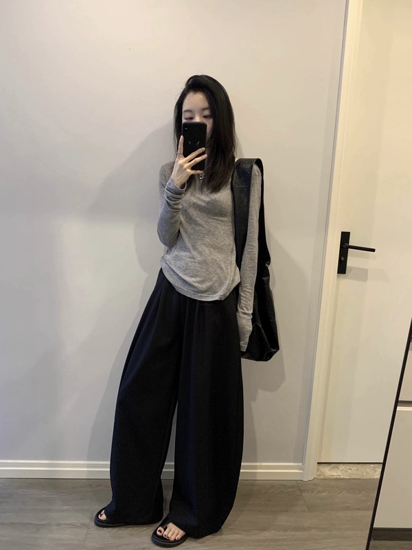 天丝针织衫圆领长袖女薄款宽松显瘦针织打底衫长袖休闲G1458|undefined