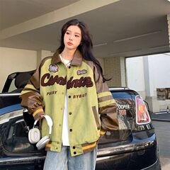 アメリカン野球服レディース春秋oversizeハイストリート刺繍ジャケット少女学生ins潮ゆるい小众