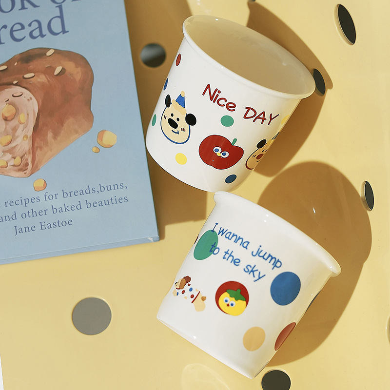 Cartoon party tazas de papel de cerámica lindas para niños mano pudín taza de yogur taza de helado taza de cerámica de gran capacidad
