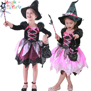 Children's Halloween Costumes Girls Cos Masquerade Witch Male Skirt Little Witch Performance Costume Glowing Lights
